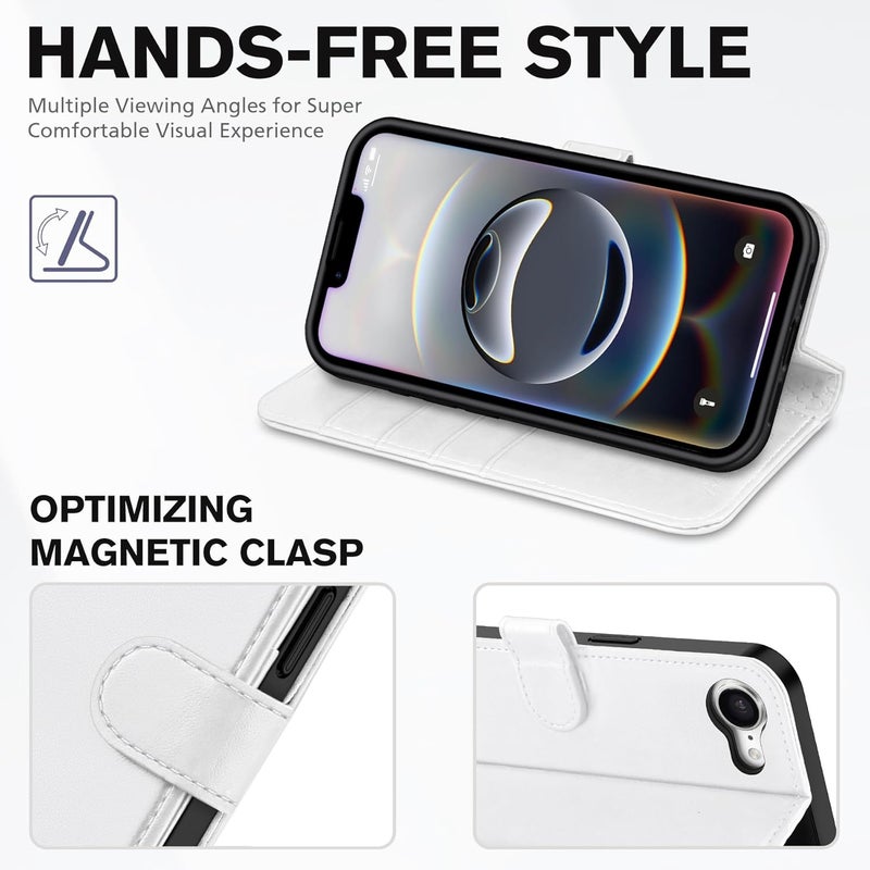 TUCCH Wallet Case for iPhone 16e, [RFID Blocking] 4 Card Holder Kickstand [Shockproof TPU Inner Case] PU Leather Magnetic Closure Protective Cover Compatible with iPhone 16e 6.1" 2025, White - Image 4